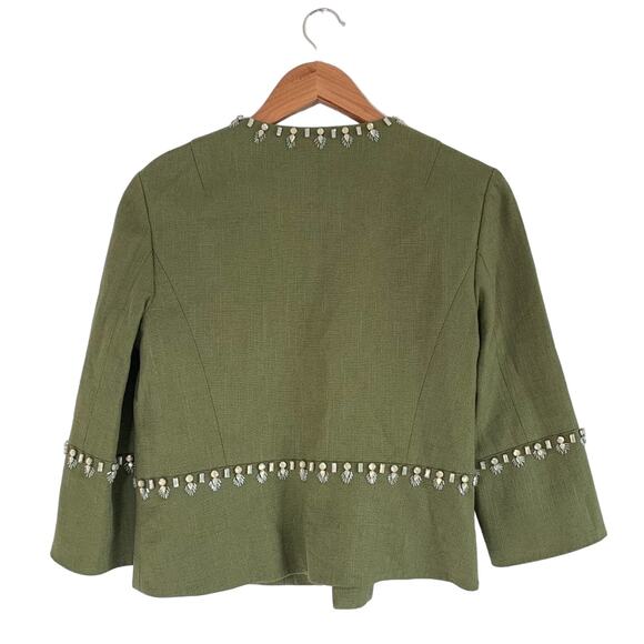Tory Burch Embellished Avery Linen Boxy Jeweled Crop Jacket Green Silver US 6 - Picture 3 of 11